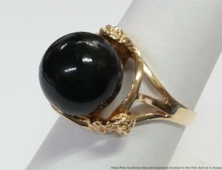 Vintage 14k Yellow Gold Black Coral Diamond Ladies Ring 1950s 4.  7g Size 7 2