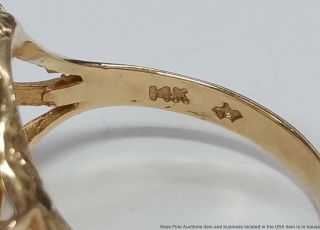 Vintage 14k Yellow Gold Black Coral Diamond Ladies Ring 1950s 4.  7g Size 7 4
