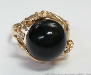 Vintage 14k Yellow Gold Black Coral Diamond Ladies Ring 1950s 4.  7g Size 7 6