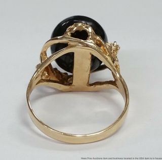 Vintage 14k Yellow Gold Black Coral Diamond Ladies Ring 1950s 4.  7g Size 7 7