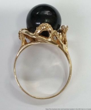 Vintage 14k Yellow Gold Black Coral Diamond Ladies Ring 1950s 4.  7g Size 7 8
