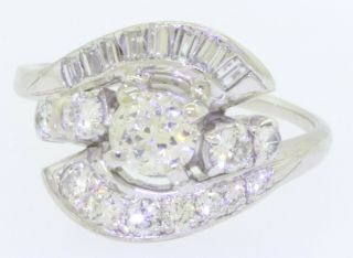 Antique 18K/14K WG 1.  15CT diamond wedding/engagement ring w/.  50CT ctr.  size 6.  5 2