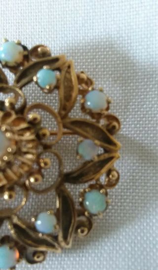 Vintage 14k Gold And Opal Filigree Pendant Brooch 12.  7 Grams 4