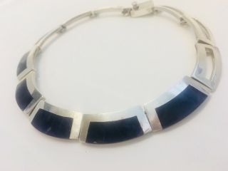 Vintage Taxco Mexico Sterling Silver 925 Lapis Lazuli Modernist Choker Necklace