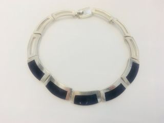 Vintage Taxco Mexico Sterling Silver 925 Lapis Lazuli Modernist Choker Necklace 2