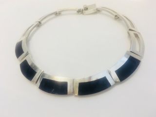 Vintage Taxco Mexico Sterling Silver 925 Lapis Lazuli Modernist Choker Necklace 5