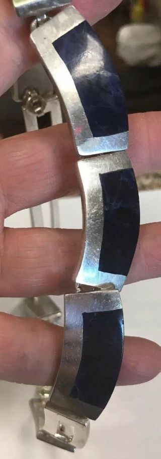Vintage Taxco Mexico Sterling Silver 925 Lapis Lazuli Modernist Choker Necklace 8