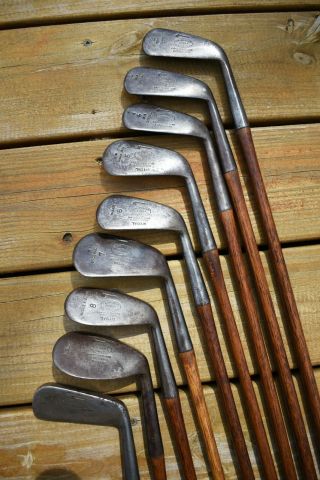 Set Of 9 Vintage Antique Tom Stewart Hickory Shafted Irons