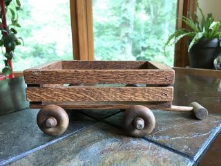 Antique Vintage Wood Wagon Child ' s Pull Toy Doll Bear Display Handmade Wood Toy 4