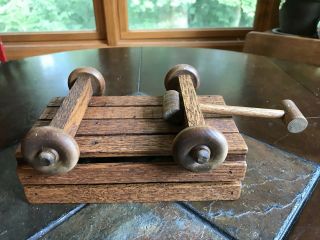 Antique Vintage Wood Wagon Child ' s Pull Toy Doll Bear Display Handmade Wood Toy 8