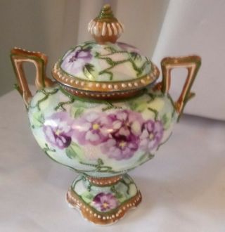 Japanese,  Miniature,  Porcelain Urn Vase,  With Lid,  Hand Painted,  Circa 1950’s