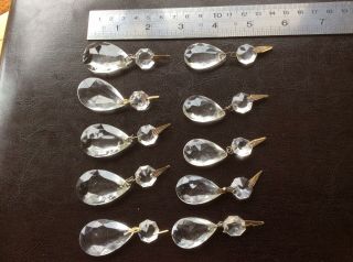 5,  5 Vintage Almond Shaped,  Octagonal Facet Cut 2 Sizes Crystals For Chandelier.