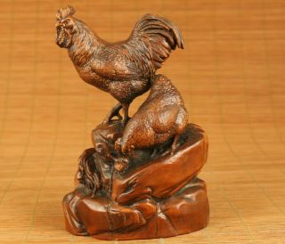 Chinese Old Boxwood Hand Carved Cock Antique Netsuke Table Decoration
