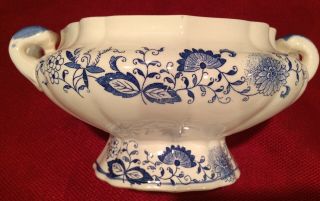 LARGE BLUE & WHITE CERAMIC SOUP TUREEN WITH UNDER PLATE AND LADLE SPOON 5