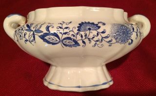 LARGE BLUE & WHITE CERAMIC SOUP TUREEN WITH UNDER PLATE AND LADLE SPOON 6