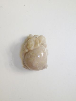 Vintage Chinese Carved White Jade Gourd W/ Leaves Pendant
