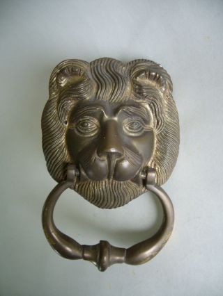 Large Antique Vintage Reclaimed Brass Lion Head Door Knocker