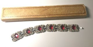 Vintage Signed Trifari Ruby Colored Rhinestone Bracelet Box