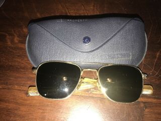 Vintage American Optical Ao 1/10 12k Gf 5 1/2 Gold Aviator Sunglasses Case Usaf