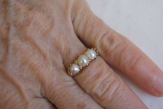 Fine Antique Edwardian 9 Carat Gold Natural Triple Split Pearl Ring K1/2 Us 51/2