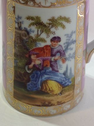 Dresden Porcelain Chocolate Pot.  Hand Painted Scenes.  Antique Germany 3