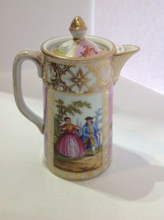 Dresden Porcelain Chocolate Pot.  Hand Painted Scenes.  Antique Germany 5