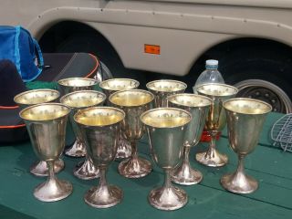 12 international Sterling Silver Water Goblets - Gold Washed Interior 50.  4 oz tw 3