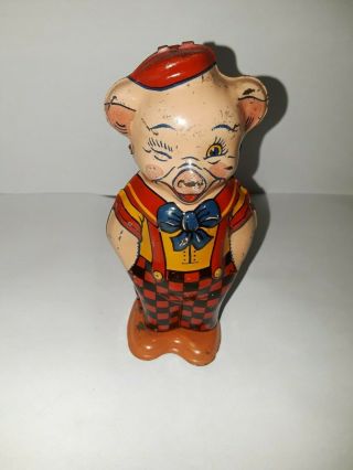 Vintage 1930s J Chein & Co Tin Litho Wind Up Toy Pig