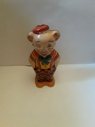 VINTAGE 1930s J CHEIN & CO TIN LITHO WIND UP TOY PIG 2