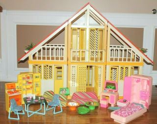 Vtg Mattel Barbie Doll A Frame Dream House W Furniture Almost Complete 1970s