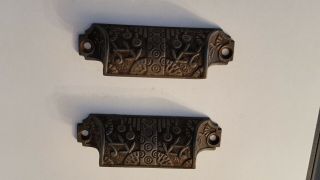 Two Vintage Eastlake Style Cast Iron Drawer / Bin Pulls