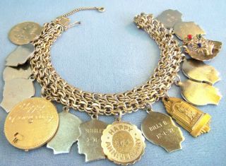 Vintage 12k Gold Filled Heavy Wide Charm Bracelet Loaded Gorgeous Leo Flower