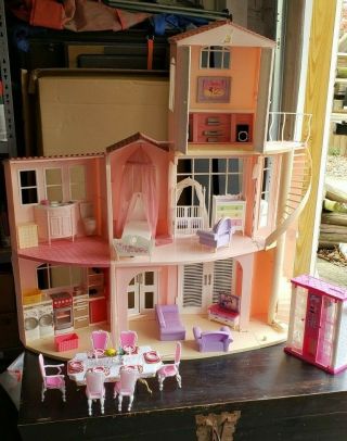 Barbie Three - Story,  Foldable Dream House With Furniture & Other,  Vintage
