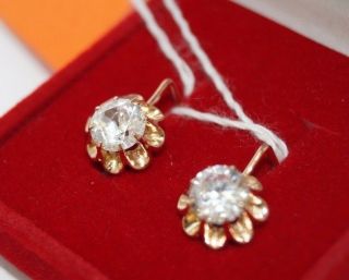 Charming Earrings Vintage Russian Soviet Ussr Jewelry Rose Gold 14k 585 4.  98 Gr