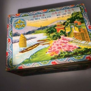 Vintage YING MEE Woo Lung Tea box China ca.  1930 with tea full 7