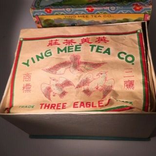 Vintage YING MEE Woo Lung Tea box China ca.  1930 with tea full 8