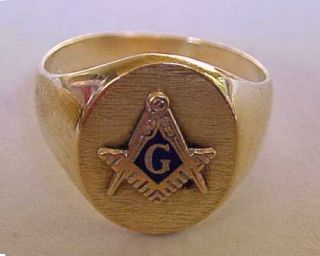 Fine Vintage 14k Gold & Blue Enameled Masonic Or Masons Ring