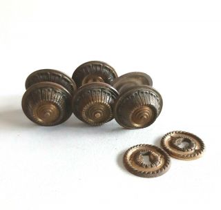 Set Of 3 Vintage Antique Brass Bronze Door Knobs Handles And 2 Plates