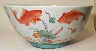 Koi Bowl Vtg Chinese Porcelain Famille Rose Celadon Fish Goldfish Art Pottery