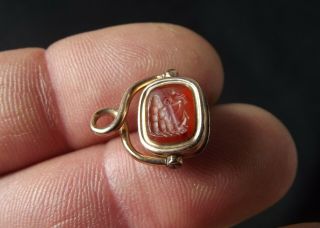 Antique French Religious Marriage Wax Seal - Pendant 18K Gold Agate Cornelian 19th 11