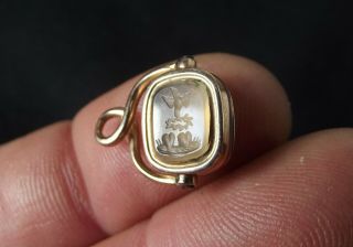 Antique French Religious Marriage Wax Seal - Pendant 18k Gold Agate Cornelian 19th