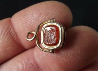 Antique French Religious Marriage Wax Seal - Pendant 18K Gold Agate Cornelian 19th 2