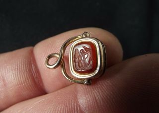 Antique French Religious Marriage Wax Seal - Pendant 18K Gold Agate Cornelian 19th 3