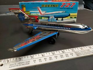 Vintage Tin Toy Boeing 727 Pan American Airlines Friction Japan W/ Box