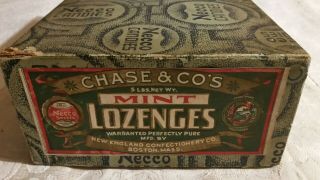 Vintage Necco Candies Box,  Chase & Co. ,  10 1/2 " X 6 3/4 " X 3 3/4 "