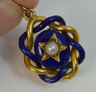 Victorian 15ct Gold Pearl & Royal Blue Enamel Locket Or Pendant