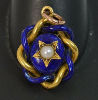 Victorian 15ct Gold Pearl & Royal Blue Enamel Locket or Pendant 2