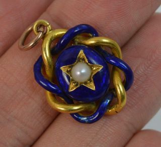 Victorian 15ct Gold Pearl & Royal Blue Enamel Locket or Pendant 3