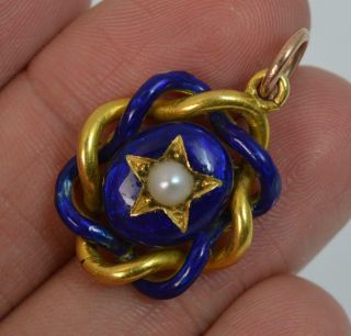 Victorian 15ct Gold Pearl & Royal Blue Enamel Locket or Pendant 4