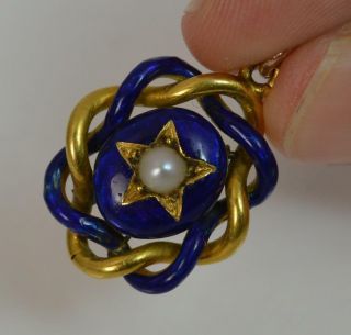 Victorian 15ct Gold Pearl & Royal Blue Enamel Locket or Pendant 8